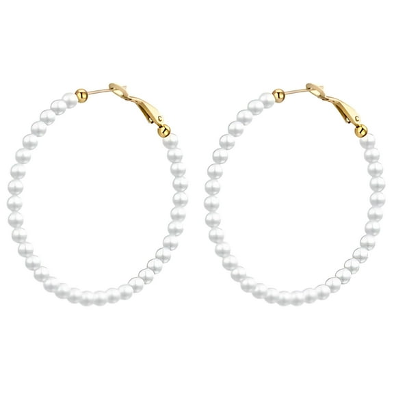 Synthetic Peal Hoop Earrings for Women 50mm Stainless Steel Ginger Lyne