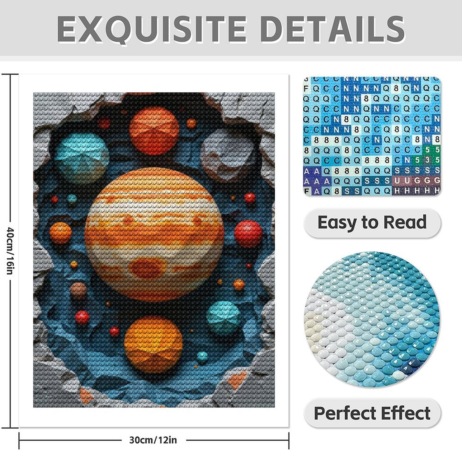 Diamond Art Kit for Adults, Colorful Planetary 3D Artwork Diamond Painting for Adults Beginners, DIY Diamond Art Painting Kits, 5D Diamond Painting Crafts for Home Decor 12x16 Frameless