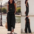 thumbnail image 2 of Womens Summer Cotton Linen 2 Piece Outfits Sleeveless Ruffle Top Wide Leg Pants Beach Vacation Lounge Sets, 2 of 7