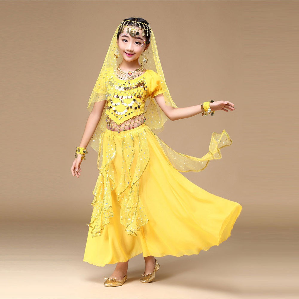 Sokhug Kids' Girls Belly Dance Outfit Costume India Dance Clothes+Skirt - image 5 of 8