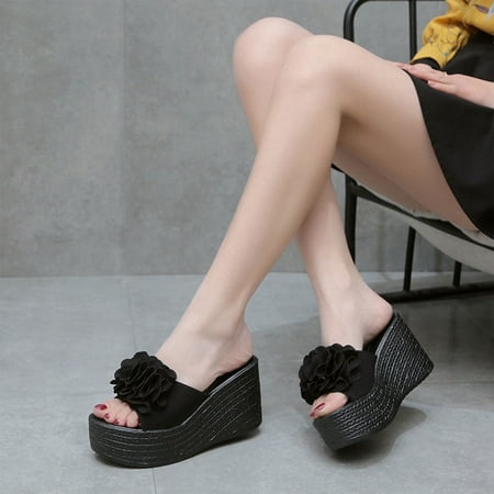 

Bxzhiri Women s Wedge Muffin Peep Toe Slippers Women s Platform High Heels