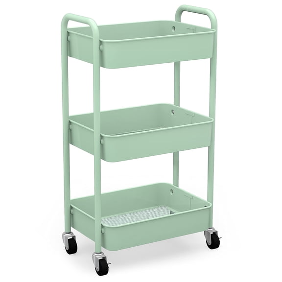 3-Tier Rolling Metal Storage Organizer - Mobile Utility Cart, Kitchen Cart with Caster Wheels