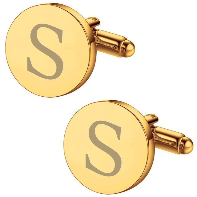 BodyJ4You 2PC Cufflinks Engraved Personalized Initials Letter S Formal Button Shirt Gift Box Set