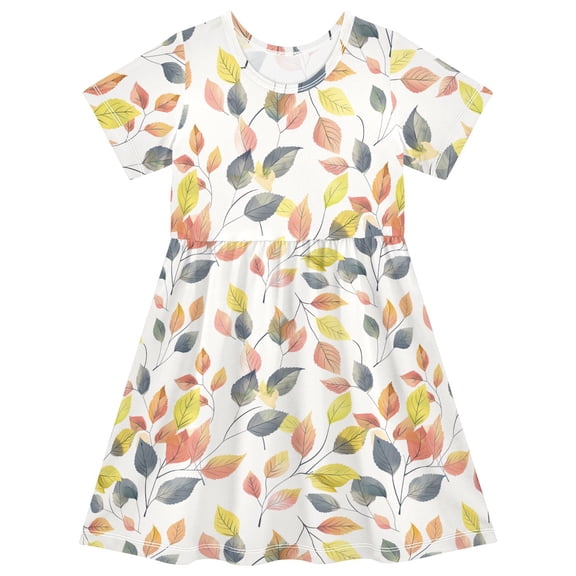 joogoo Leaves Girls' Short Sleeve Dress Kids Dresses 5-6T