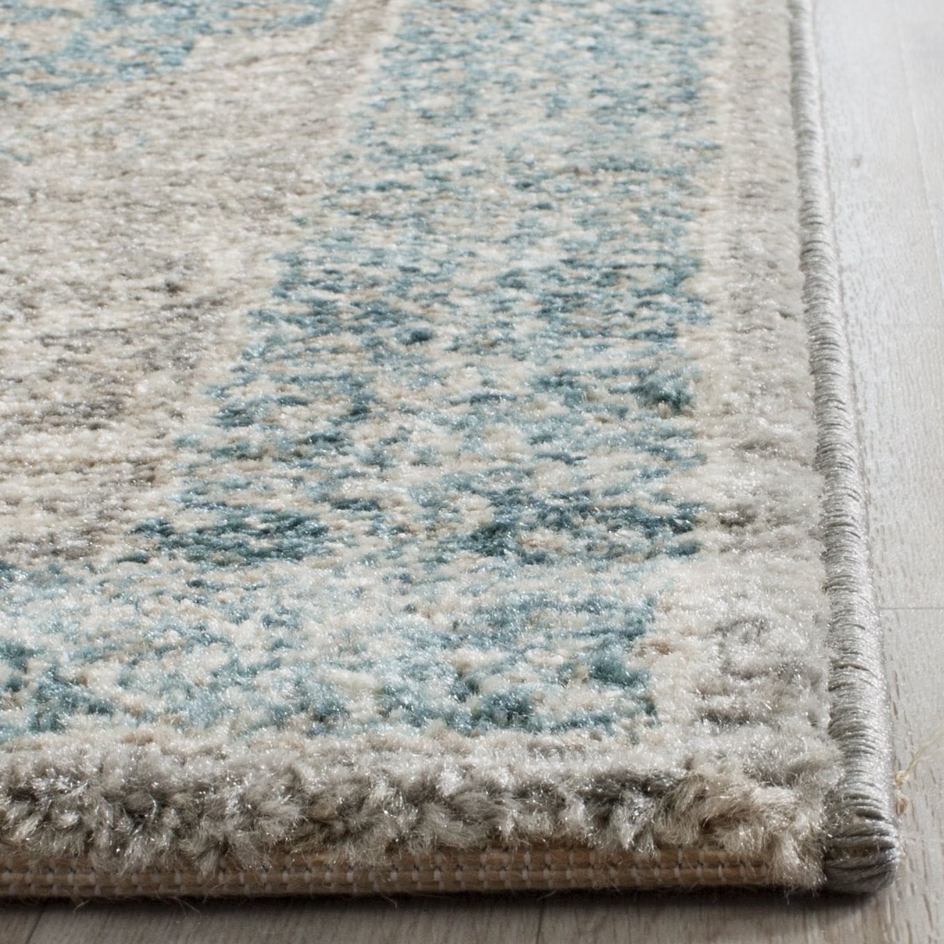 SAFAVIEH Sofia Waylon Geometric Bordered Runner Rug, Light Grey/Blue, 2'2" x 18'
