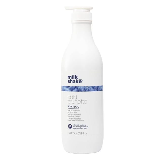 milk_shake Champú azul moreno frío para morenas con pigmentos azules especiales para cabello castaño claro o rubio oscuro Sin SLES ni parabenos - 33,8 fl oz (1000 ml)