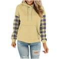 thumbnail image 3 of YOIAVAIOY Womens Color Block Hoodies Checkered Sleeves Hooded Sweatshirt Trendy Casual Pullover Hoodie with Kangaroo Pocket Khaki XXL, 3 of 6