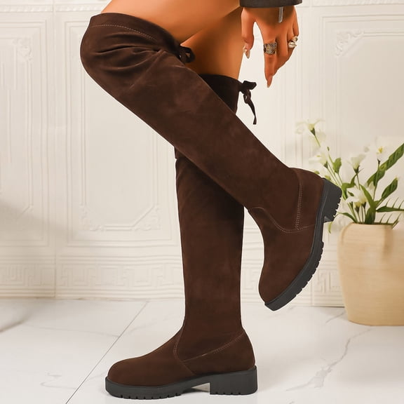 Women's Over The Knee High Boots Platform Thigh High Round Toe Long Boots