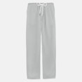 thumbnail image 2 of Pantalones casuales de lino para hombre, color sólido, rectos, ligeros, sueltos, de talle bajo, talla grande, elásticos, con cordón, para playa, yoga Gris XL Gris XL Xishao ropa, 2 of 2