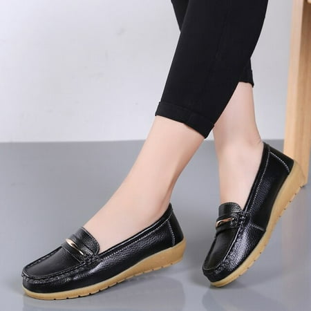 

2022 New Genuine Leather Shoes Woman Slip On Women Flats Moccasins Women s Loafers Spring Autumn Mother Shoe Big Size 35-44