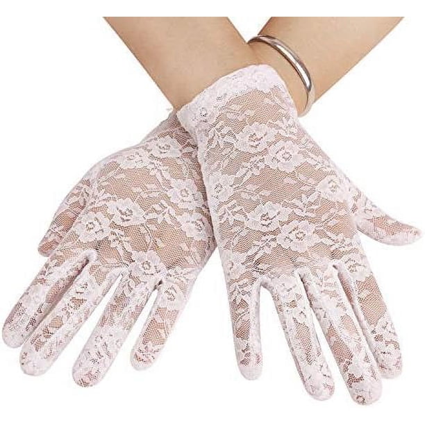 Guantes de protección solar blancos Guantes cortos de encaje para conducir Protección UV floral Protección solar Protección para las manos Guantes elásticos Encaje Boda Noche Mujeres sexy