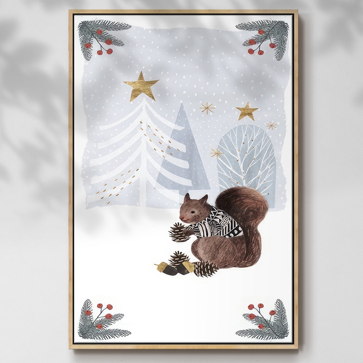 Cozy Christmas Collection B - Framed Gallery Wrapped Holiday Canvas - 17 x 25 - Natural Wood Frame