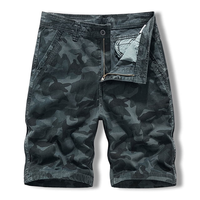 Puntoco Pantalones Cortos Cargo De Camuflaje Para Hombre Informales De Pierna Recta Con Cremallera Y Múltiples Bolsillos Ajustados (Cinturón No Incluido) Azul Oscuro Xl (38)
