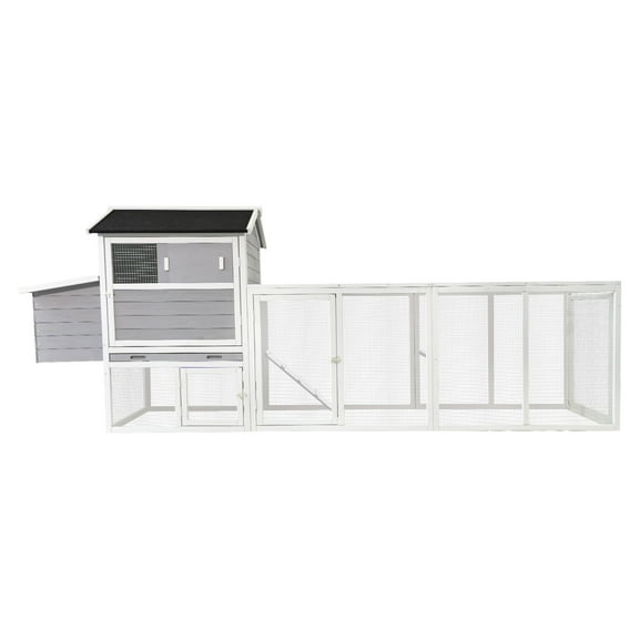 ZephyPaws 115'' Chicken Coop for Chickens Wooden Hen Fence,Duck,Chicken Cage with Nesting Box and Removable Tray,Small Animal Hutch for Backyard Poultry Gray