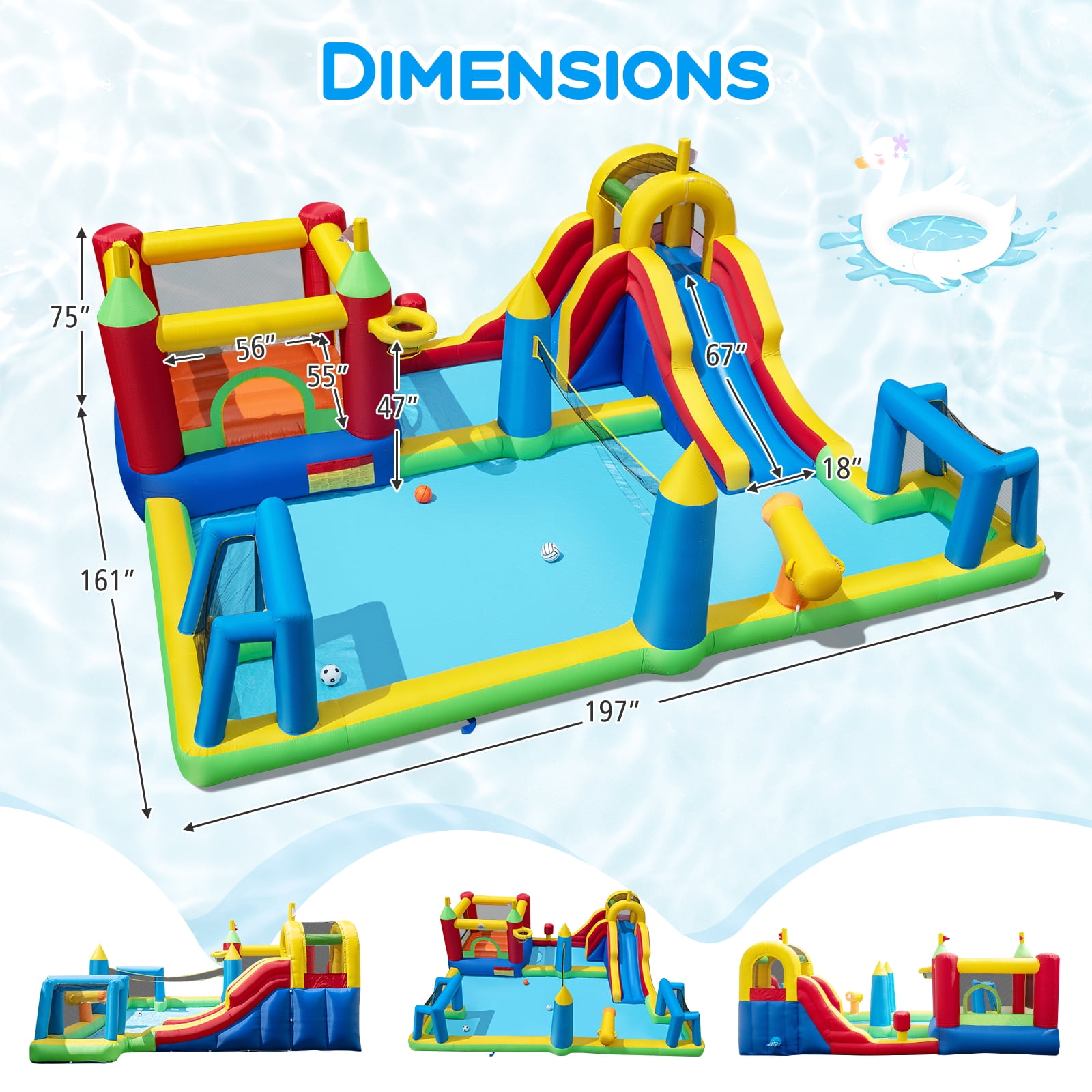 Patiojoy Inflatable Water Slide Park 9-in-1 Giant Bounce House w/ Jumping Area Splash Pool without Blower