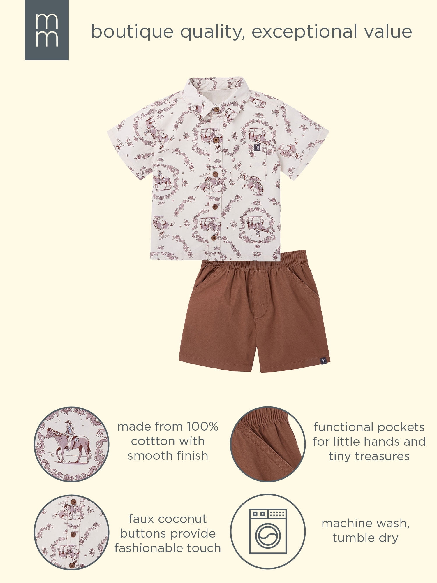 Modern Moments by Gerber Baby and Toddler Boy Button Front Shirt and Short Set, 2-Piece, Sizes 0/3 Months - 5T