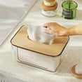 thumbnail image 4 of Wovilon Tissue Box Holder Rectangular with Bamboo Lid,Minimalist Light Luxury Style Washer Dryer Sheet Dispenser, Transparent Container Storage Box for Laundry Room Decoration, 4 of 8