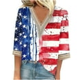thumbnail image 2 of Patriotic Womens Blouse American Flag Womens Shirt Women Red White and Blue Shirt Memorial Day Shirt Women Fashion Women's Summer V-Neck 3/4 Sleeve Lace Print Casual T-Shirt Blouse, 2 of 5