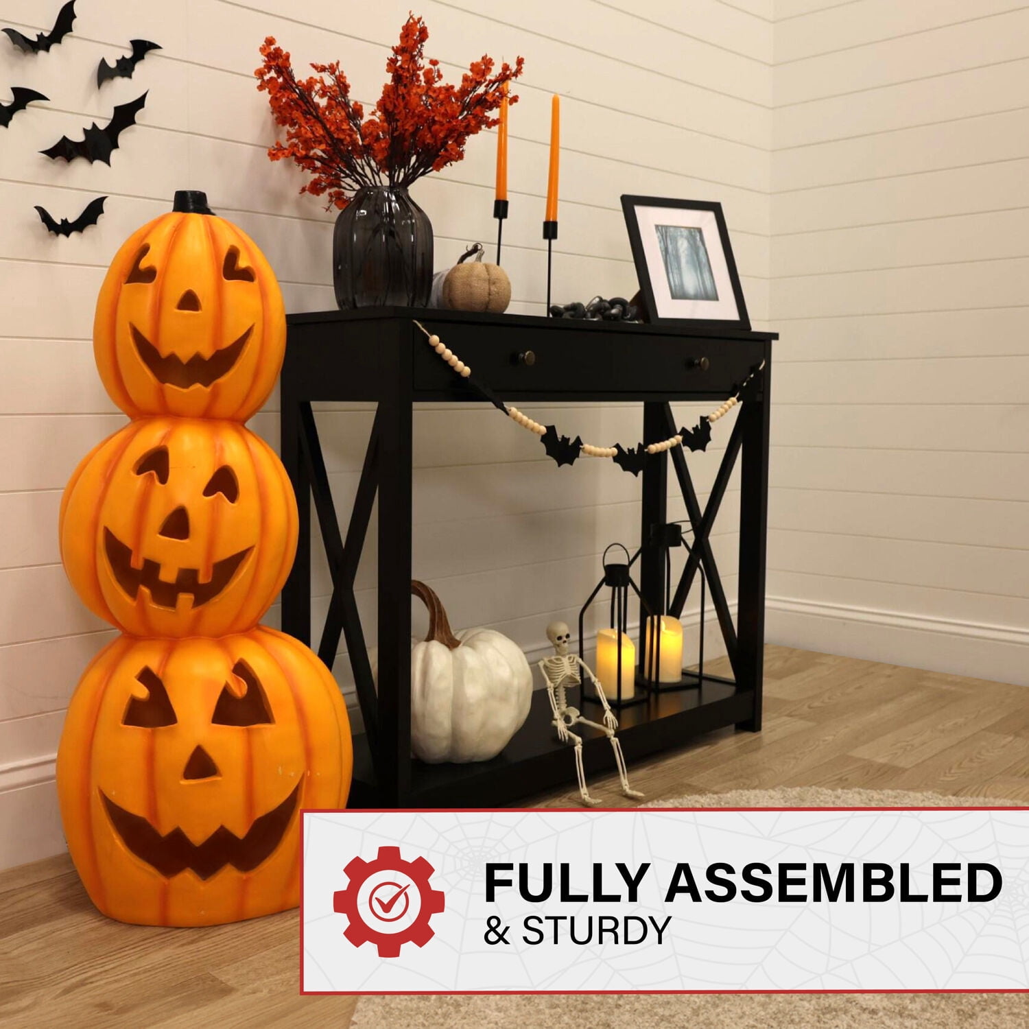 Haunted Hill Farm 36" 15 lbs Jack-o-Lantern Stack Statue, Halloween Decor, HHMG036-1PMP-ORG