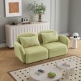 thumbnail image 3 of Loveseat Upholstered Sofa with 2 Back Pillows, 2-Seater Teddy Sofa with Curve Arm and Back Cushions, Modern Wood Couch with Plastic Legs for Living Room, Apartment and Compact Space, Light Green, 3 of 8