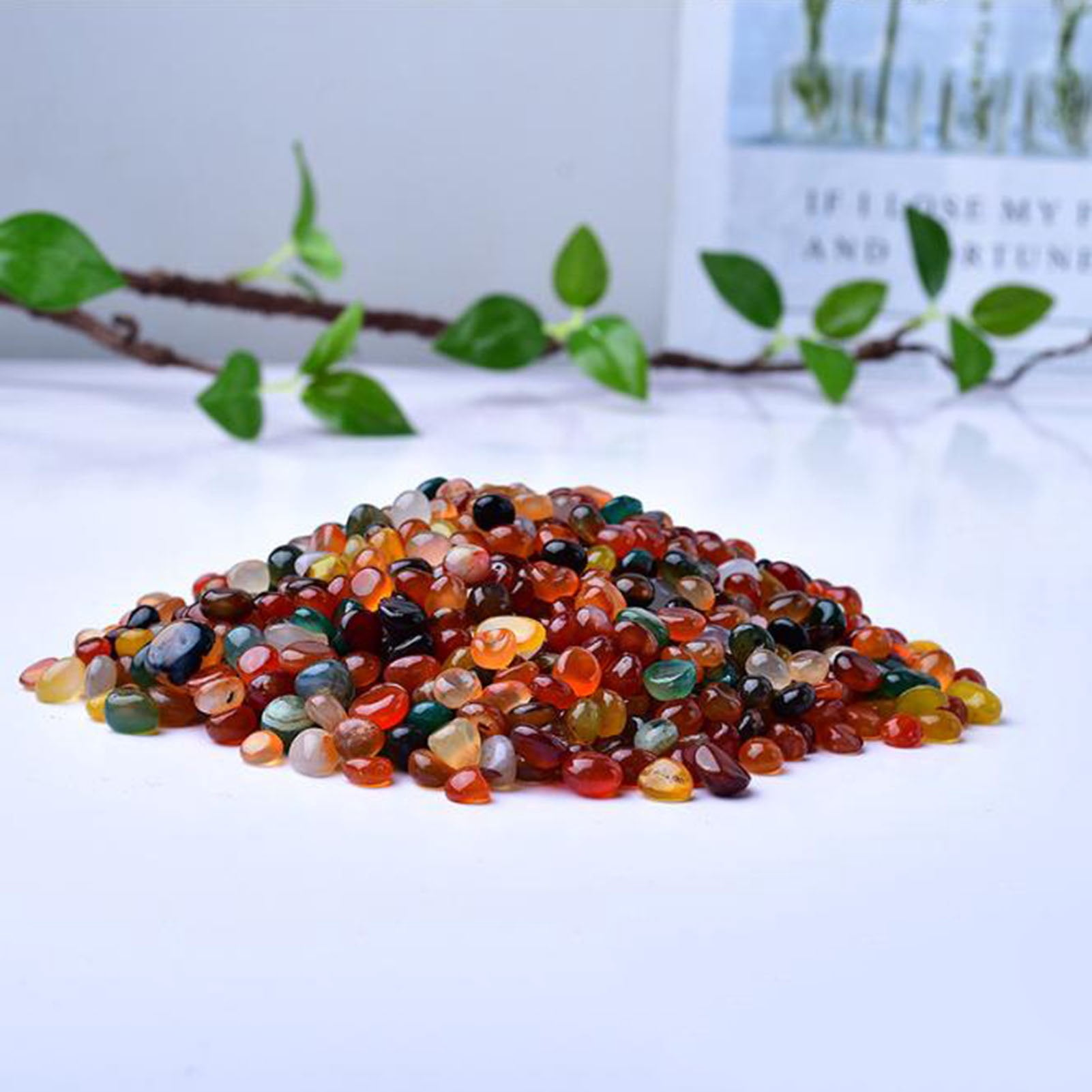 Natural Colorful Crystal Decorative Aquariums Gravel,1.1lb/500g Colored round agate Stone for Fish Tanks Plant Terrariums Decor Handwork DIY Craft