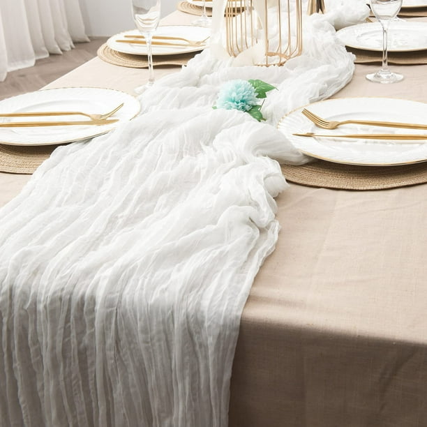 Xiao Hua Camino de mesa de gasa para boda romántica, estilo rústico bohemio, elegante y natural, 35 x 118 pulgadas (blanco)