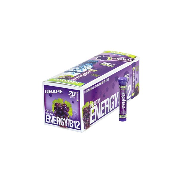ZIPFIZZ Healthy Energy Grape Dietary Supplement with Vitamin B12, 20
