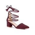 thumbnail image 1 of BLISSFUL STEP Women Pointed Toe Block Heels Lace Up Pumps Burgundy 9, 1 of 7