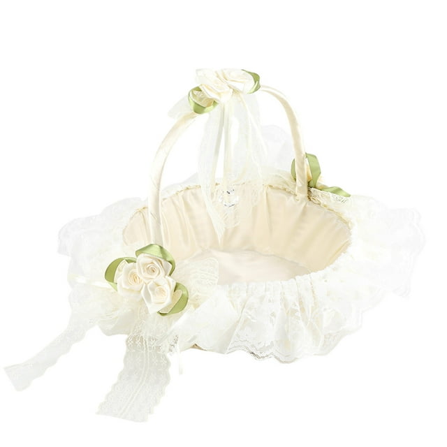 Cesta Romántica De Encaje Para Niña Con Lazo De Satén De Bambú Hecho A Mano, Cestas Nupciales Para Decoración De Fiesta De Boda, Decoración Perfecta Para Ceremonia De Boda