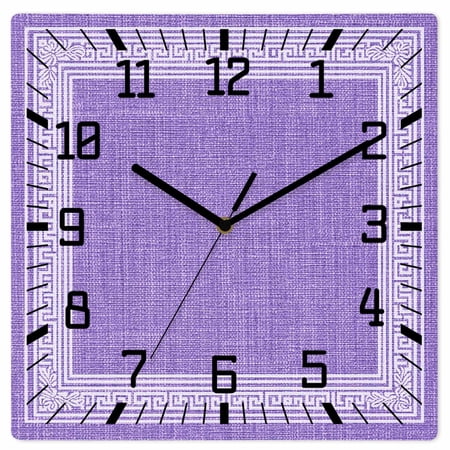 Purple Geometric Wooden Wall Clock Silent Non Ticking White Greek Key Design Burlap Modern Art Square Wall Clocks Battery Operated Decor Clock for Home Office Living Room Kitchen 10 Inch