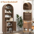 thumbnail image 4 of Walnut 71"H Arched Bookcase, 6-Tier Bookshelf Storage Cabinet with Doors and Open Display Shelves, 4 of 9
