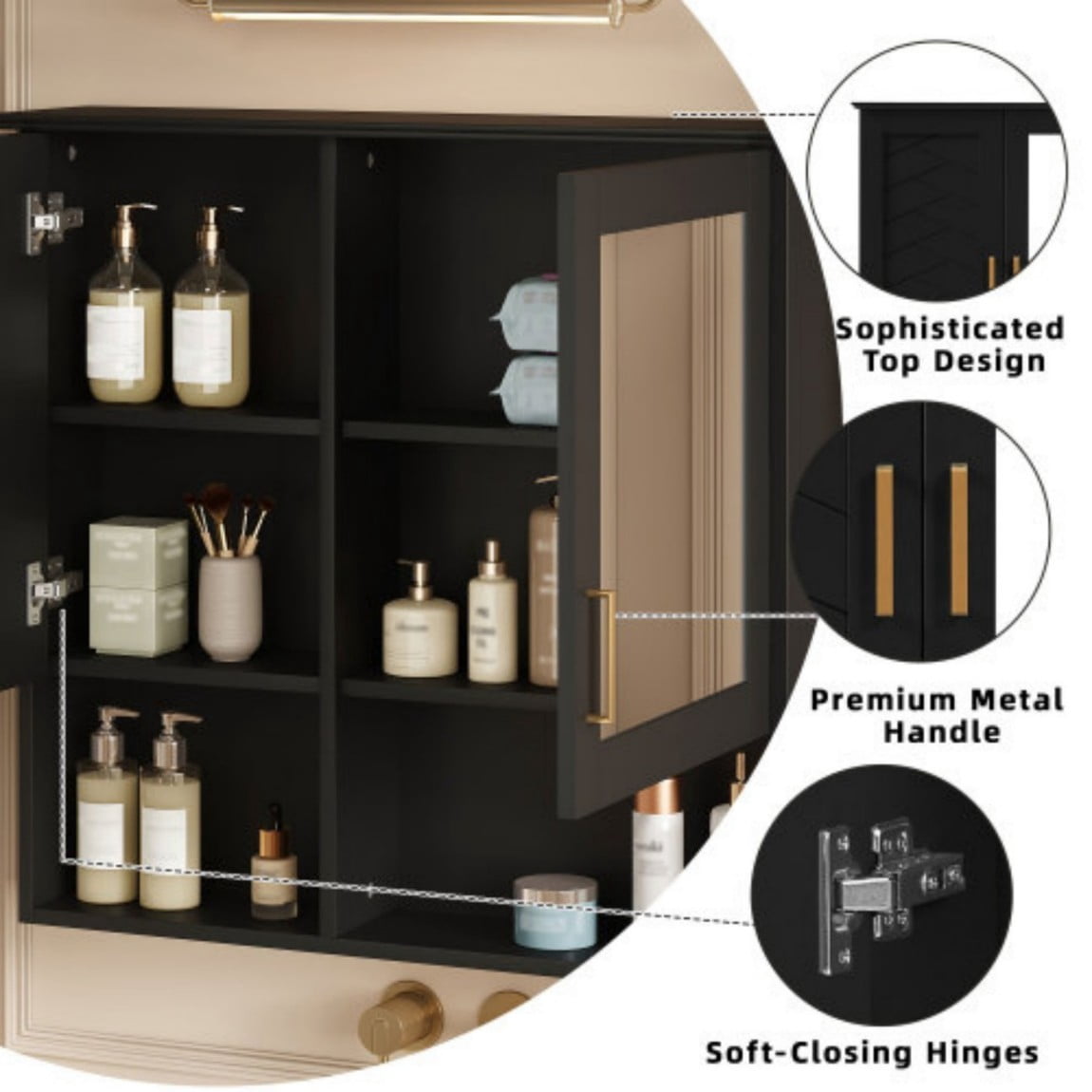 30" Wall Mounted Medicine Cabinet with Mirror, Bathroom Storage Cabinet with Adjustable Shelves, Soft Close Doors, Modern Mirror Cabinet for Bathroom Vanity, Black