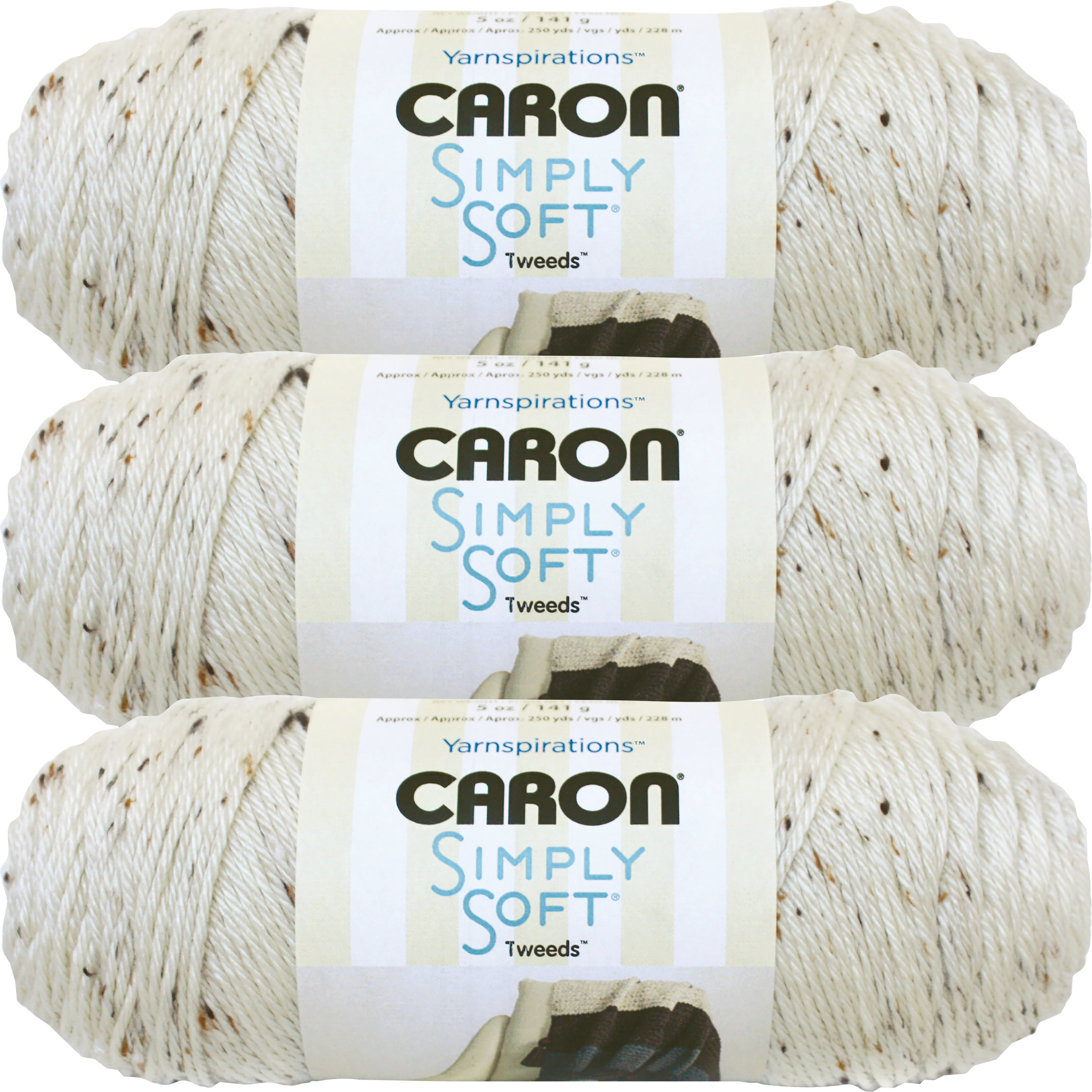 Caron Simply Soft Tweeds YarnOff White, Multipack Of 3