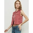 thumbnail image 2 of Womens Distressed Denim Button Up Sleeveless Crop Vest, Red, Large, 2 of 4