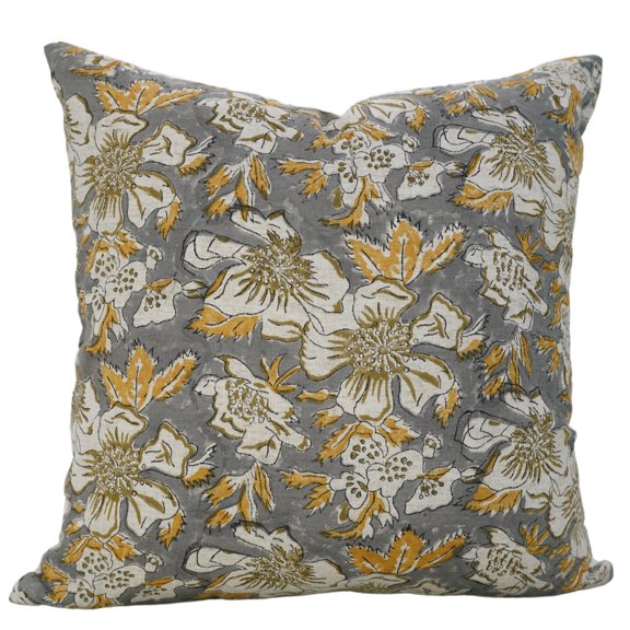 Handmade Viscose Linen Pillow Covers , 12"X20", Hand block prints by Fabdivine, Papaya leaf