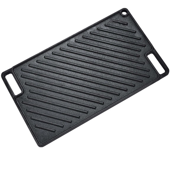 Cast Iron Griddle 9.7x16.7 Inch, Pre-Seasoned Double Burner Grill Pan, Non-Stick Flat Top for BBQ, Gas Grill, Stovetop - Black