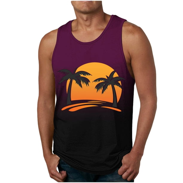 Camiseta sin mangas de cuello redondo para hombre, moda informal de verano, chaleco holgado, estampado deportivo, camiseta sin mangas de cuello redondo, blusa de poliéster para hombre