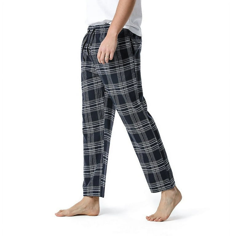 Mens Pajama Pants Cotton Plaid Sleep Lounge Pants PJ Bottoms with Pockets and Button Fly Walmart