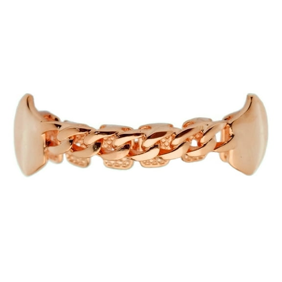 14k Rose Gold Plated Grillz Cuban Link Plain Bottom Lower Vampire Fangs Hip Hop Teeth Grills