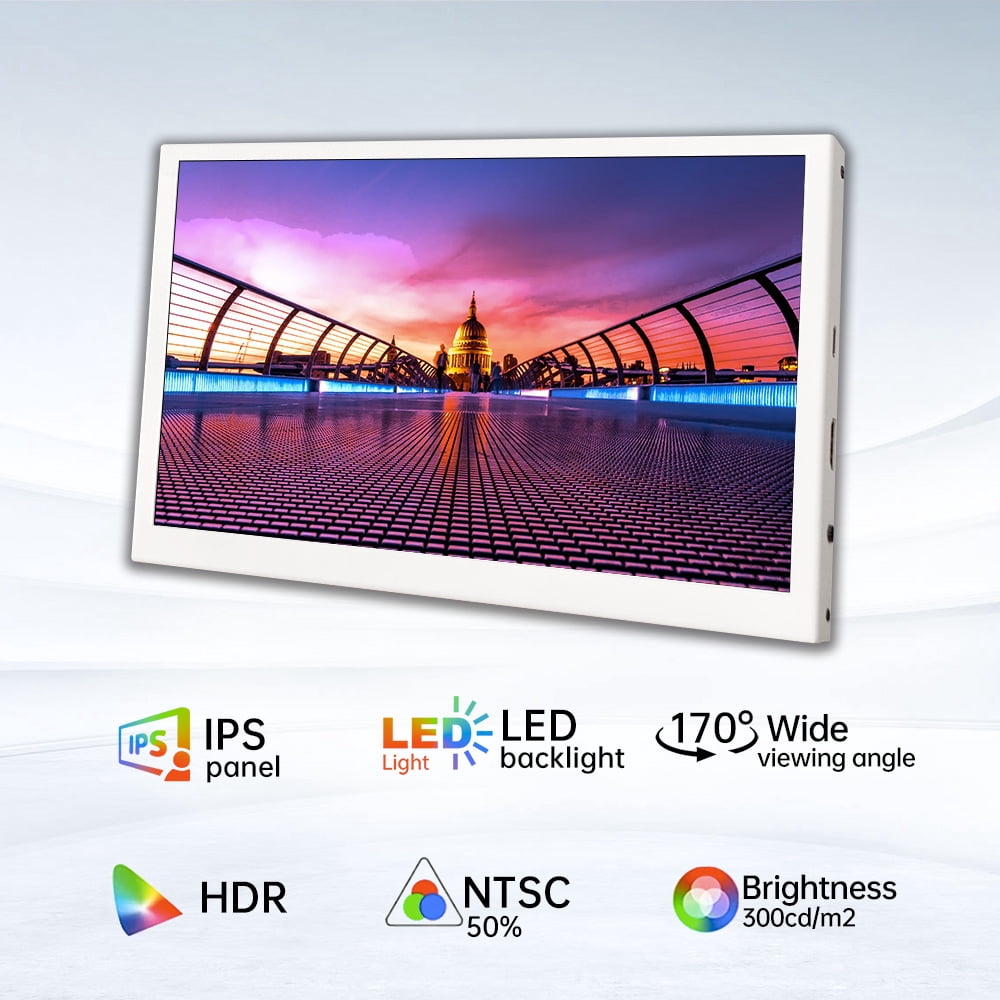 10.1-inch Portable Touch Screen Travel Monitor 1024x600 IPS Display HDMI & USB-C Connections with Built-in Speaker for Digital Drawing Design Home Office Laptop PC White