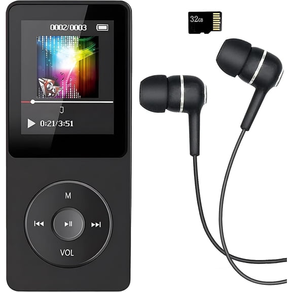 MP3 Player, Music Player with 32GB Micro SD Card, Earphone,Bluetooth MP3 Player Build-in Speaker/Photo/Video Play/FM Radio/Voice Recorder/E-Book Reader, Supports up to 128GB for Kids,Running,Walking