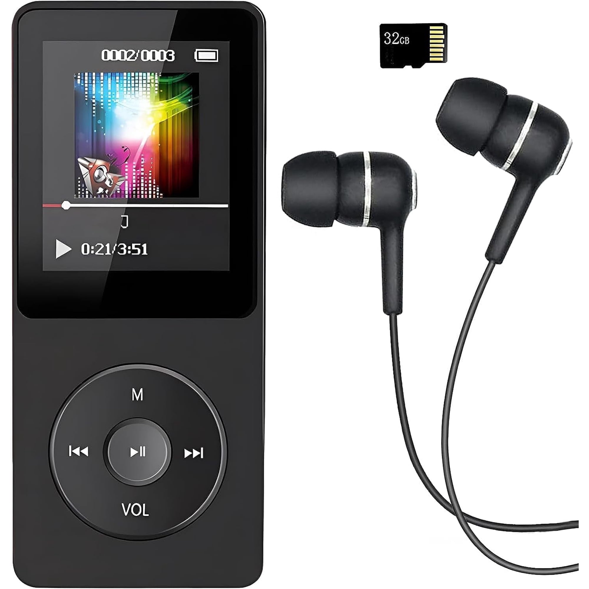MP3 Player, Music Player with 32GB Micro SD Card, Earphone,Bluetooth MP3 Player Build-in Speaker/Photo/Video Play/FM Radio/Voice Recorder/E-Book Reader, Supports up to 128GB for Kids,Running,Walking