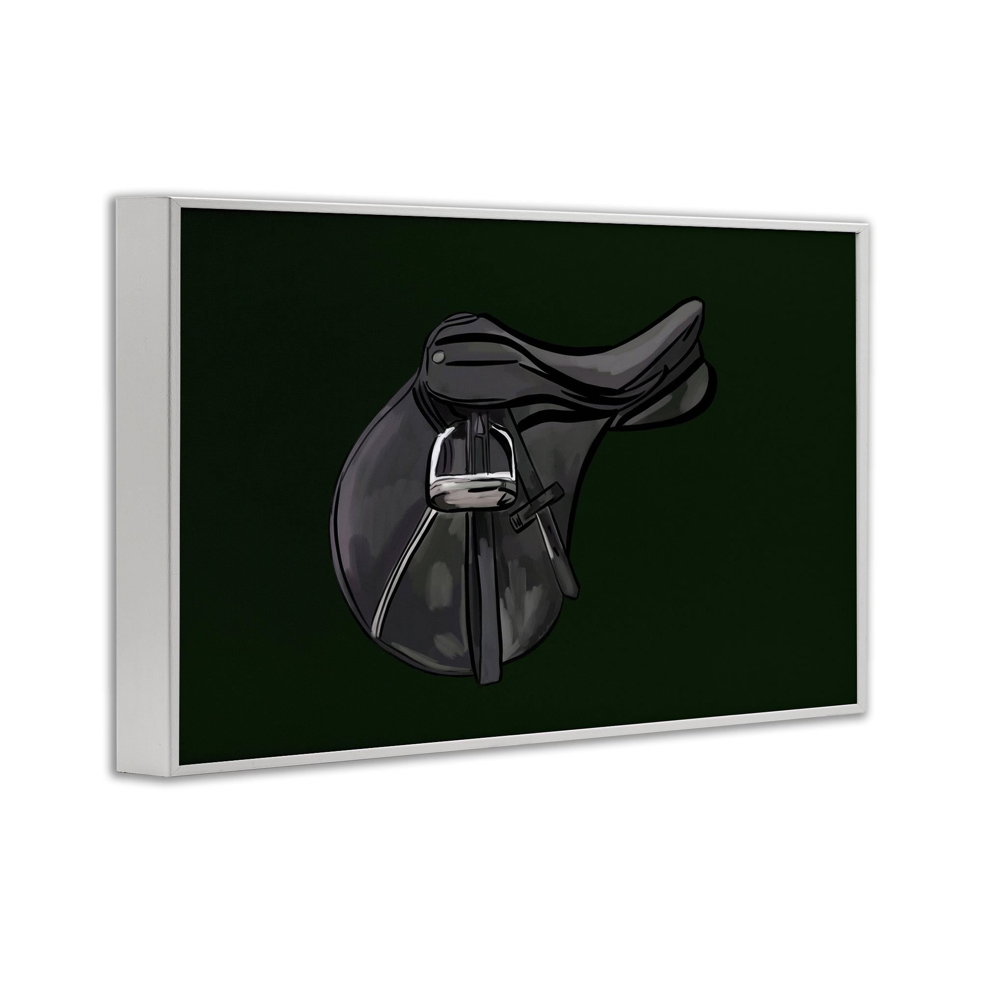 Stupell Industries Black Horse Saddle Abstract Painting White Framed Art Print Wall Art, 18 x 12