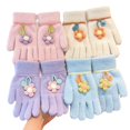 thumbnail image 3 of Guantes de punto cálidos con forro polar grueso y dibujos animados para niños, guantes de conejo con flores de dibujos animados, 3 of 6