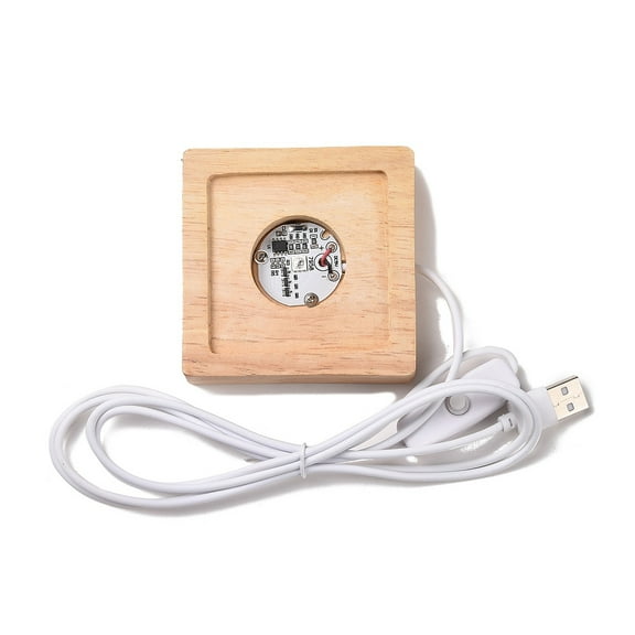 Square Solid Wood Base for Crystal Stones Rainbow Color Wooden Small Night Light LED Luminous Base Creative Gift with USB Charger BurlyWood 80x80x21mm