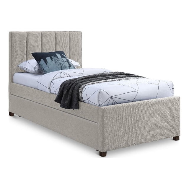 Meridian Furniture Harper Lit Gigogne Simple en Tissu Texturé en Lin Beige