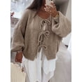 thumbnail image 2 of Gupgi Women Tie Front Knitted Cardigan Solid Color Long Sleeve Open Front Sweater Knitwear Tops, 2 of 4
