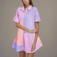 thumbnail image 4 of Colorful T Shirt Dress for Women Collared Button Down Shift Dress A Line Flare Striped Cute Teen Girls Preppy Outfit, 4 of 8