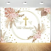 Mi Bautizo Backdrop God Bless Baptism First Holy Communion Boho Flowers Photography Background Baby Shower Party Banner Decoration Supplies Photo Booth Props