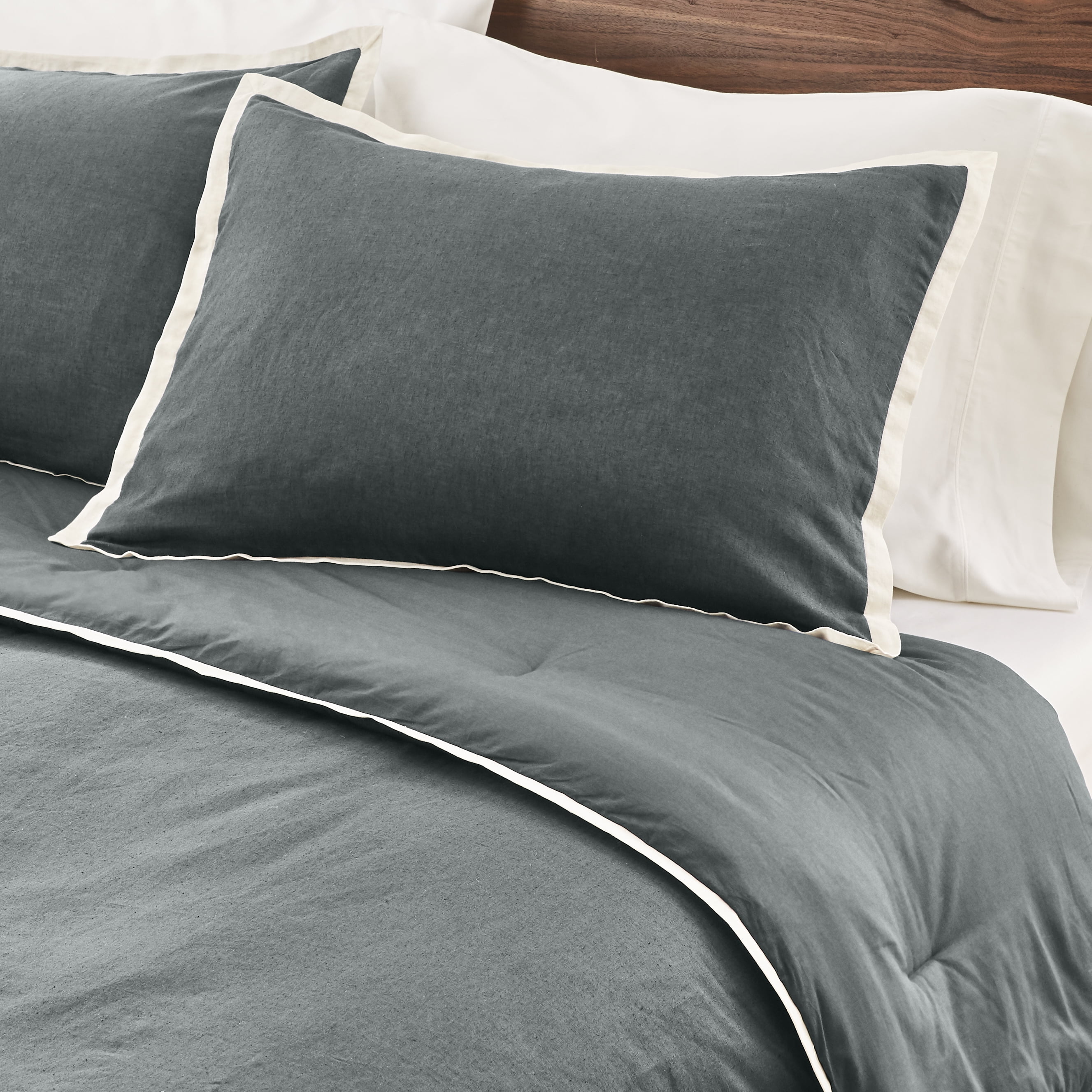 Better Homes & Gardens 3-Piece Soot Grey Linen Duvet Set, Adult Double/Queen, Corner & side interior ties. Hidden Button Closure. Envelope Closure on Shams.